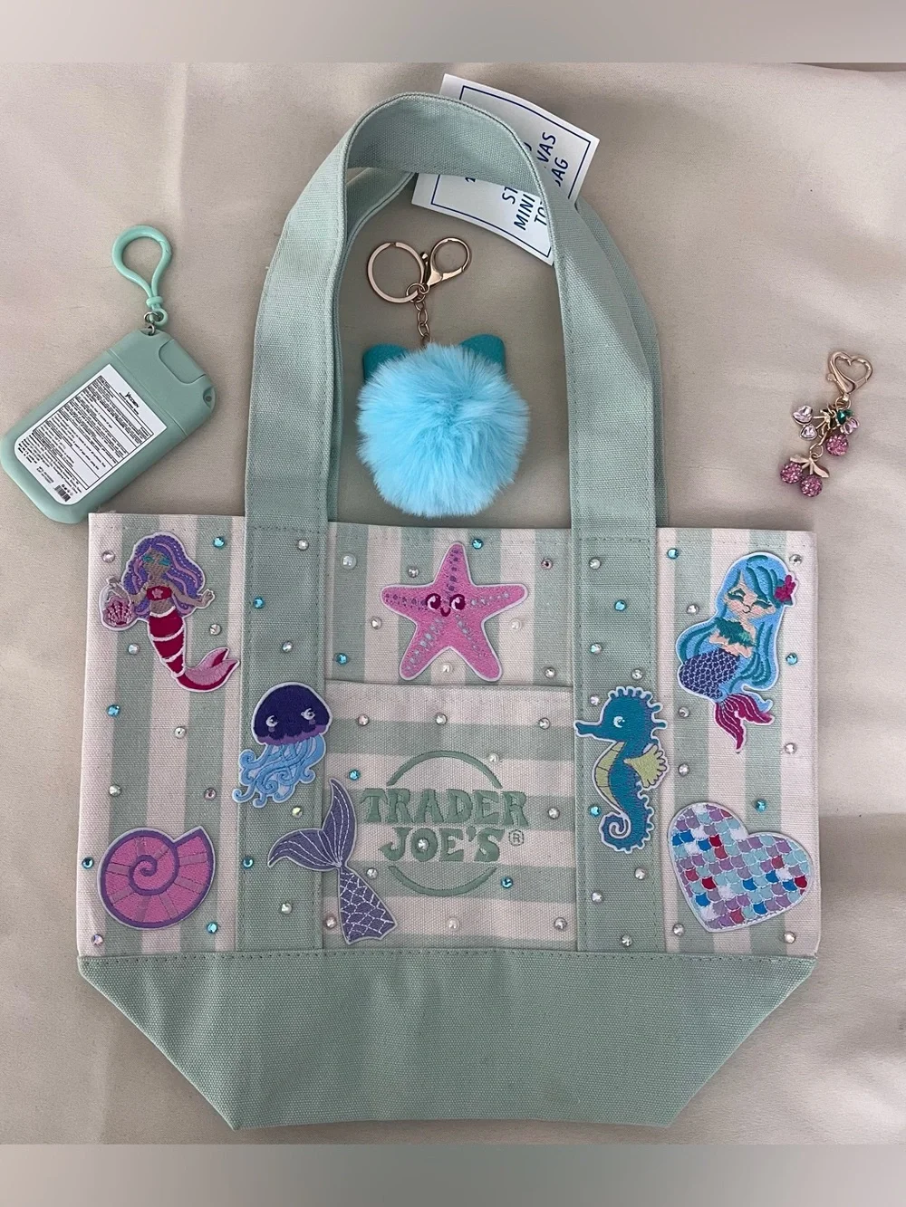 Mermaid Lagoon Paradise Tote Custom Trader Joe’s Striped Mini Canvas Mermaidcore